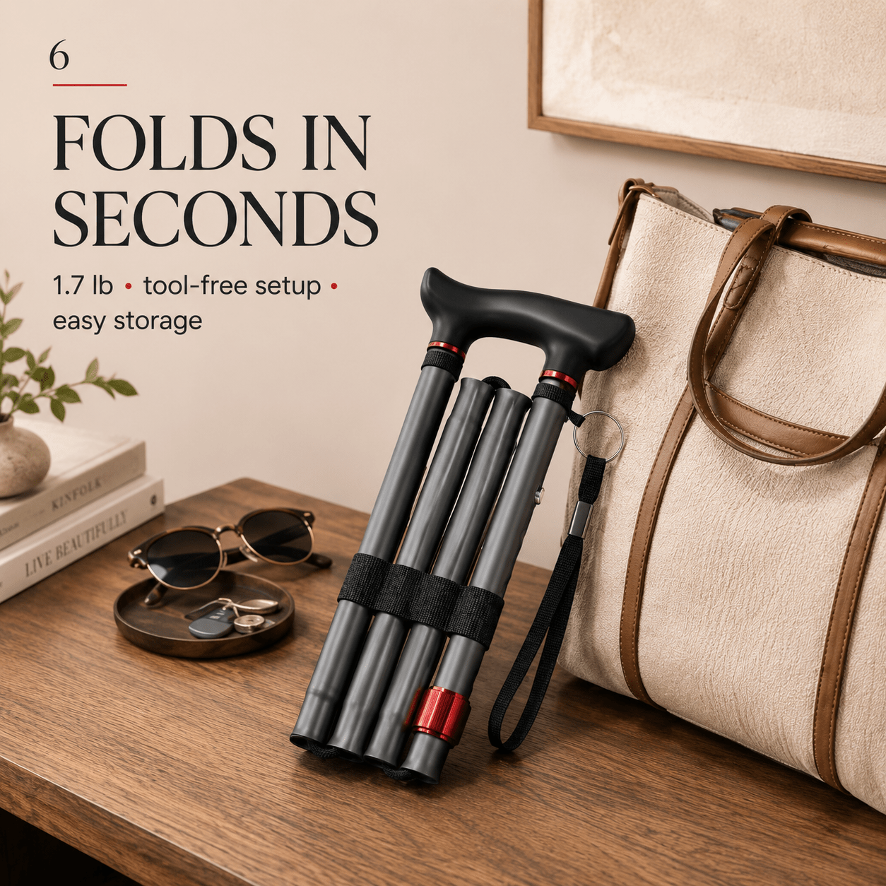 DeepTita Foldable Walking Cane ，Home Travel,33-37" for modern home mobility, recovery, and everyday confidence