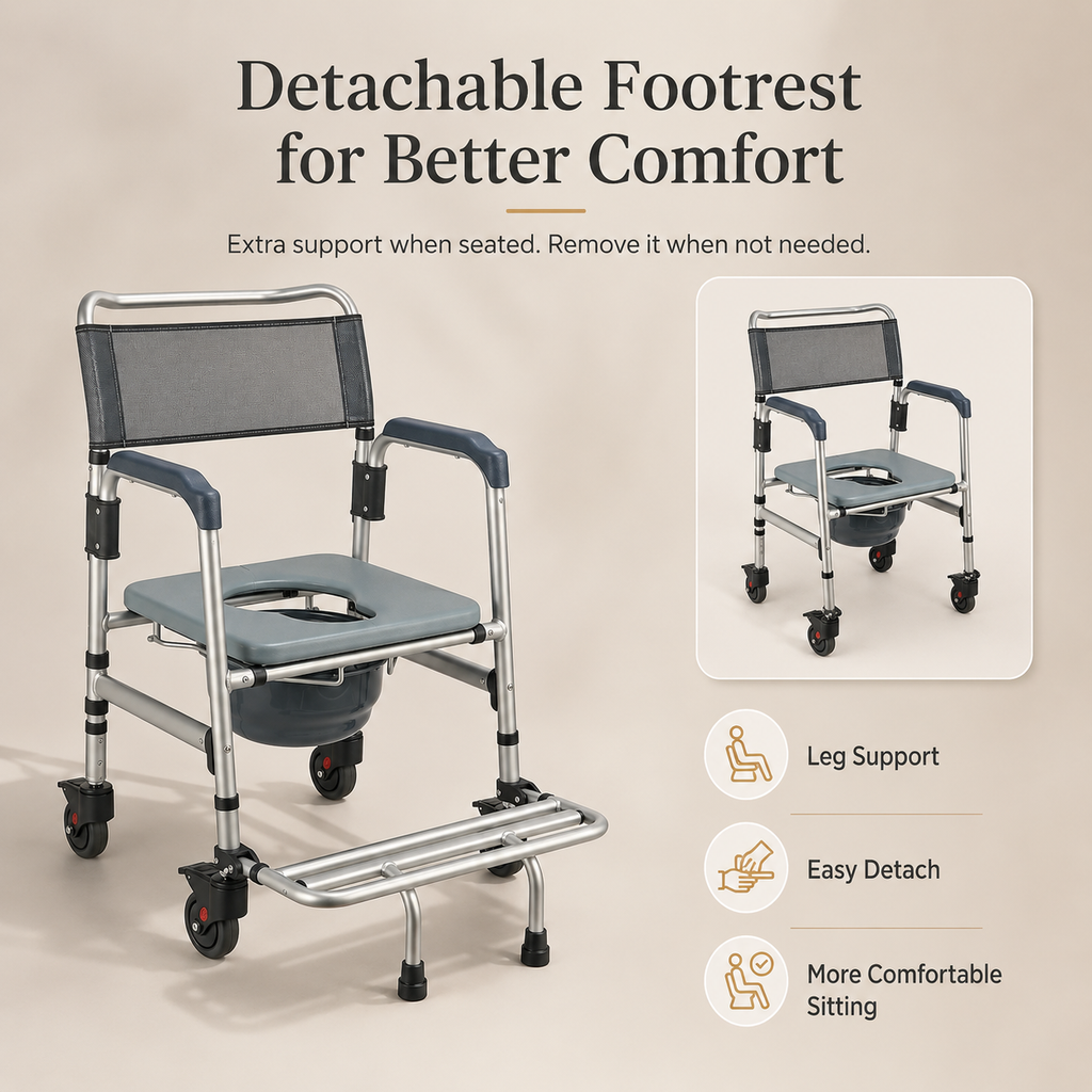 DeepTita 3-in-1 Rolling Bedside Commode Chair