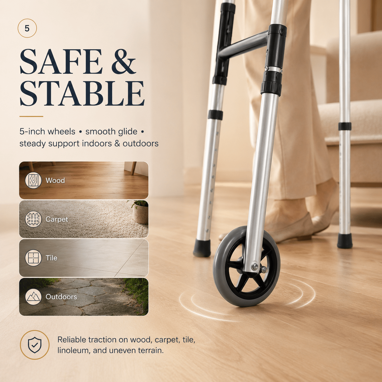 DeepTita Folding Front Wheel Walker, Home Travel, 5" Wheels, 350lb for modern home mobility, recovery, and everyday confidence