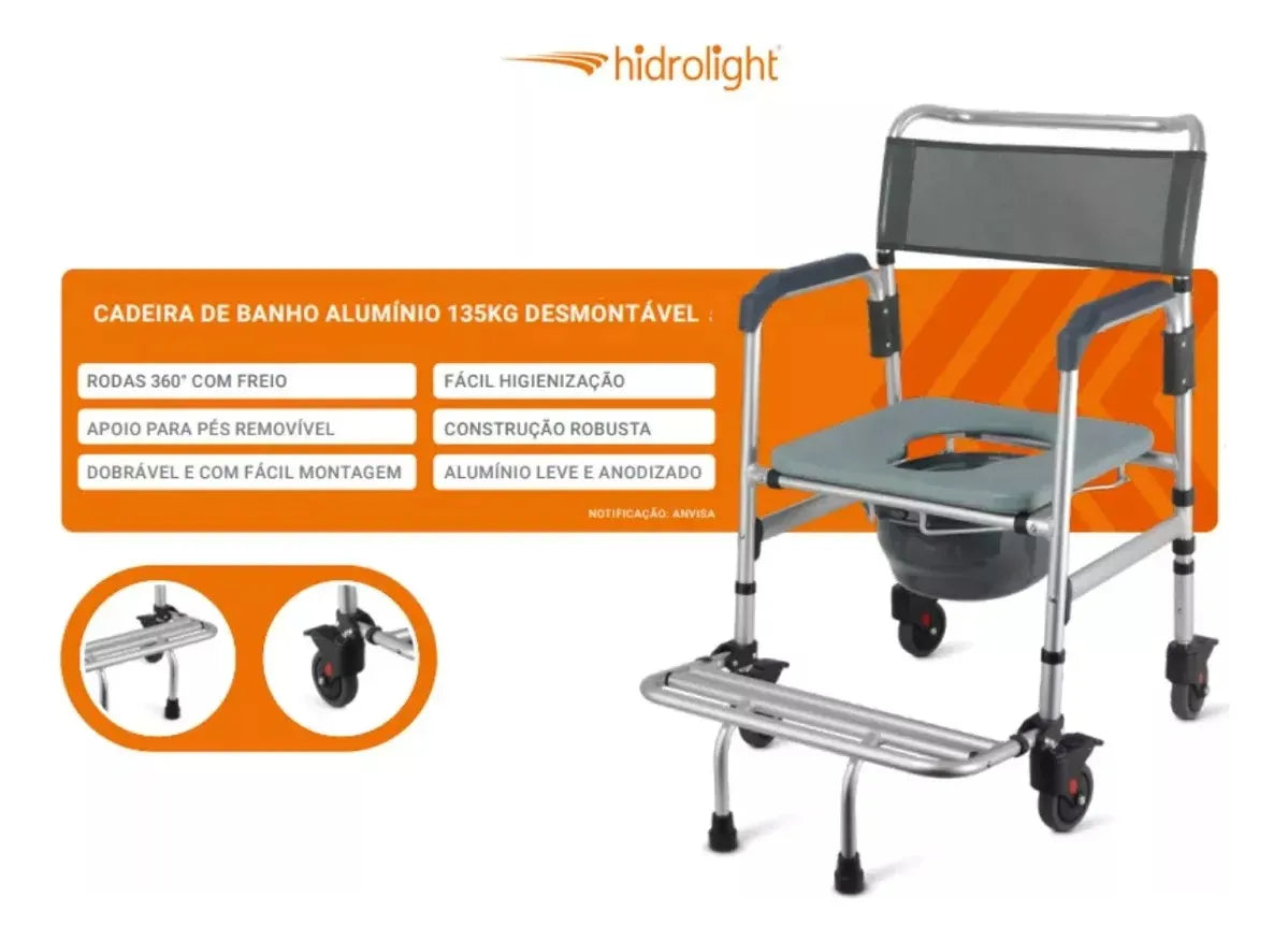 Cadeira De Banho Aluminio Higienica Adulto 135 Kg Hidrolight