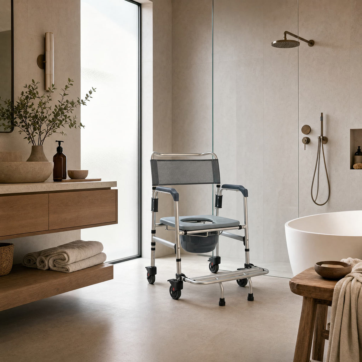 DeepTita 3-in-1 Rolling Bedside Commode Chair H3 for modern home mobility, recovery, and everyday confidence