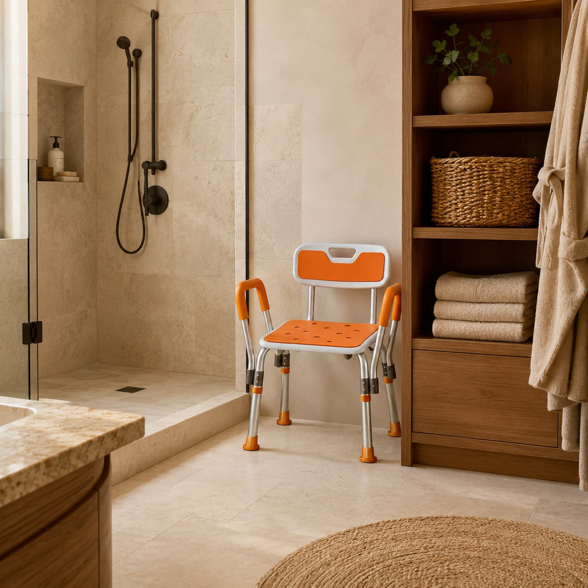 DeepTita Adjustable Shower Chair with Arms & Backrest B5 for modern home mobility, recovery, and everyday confidence