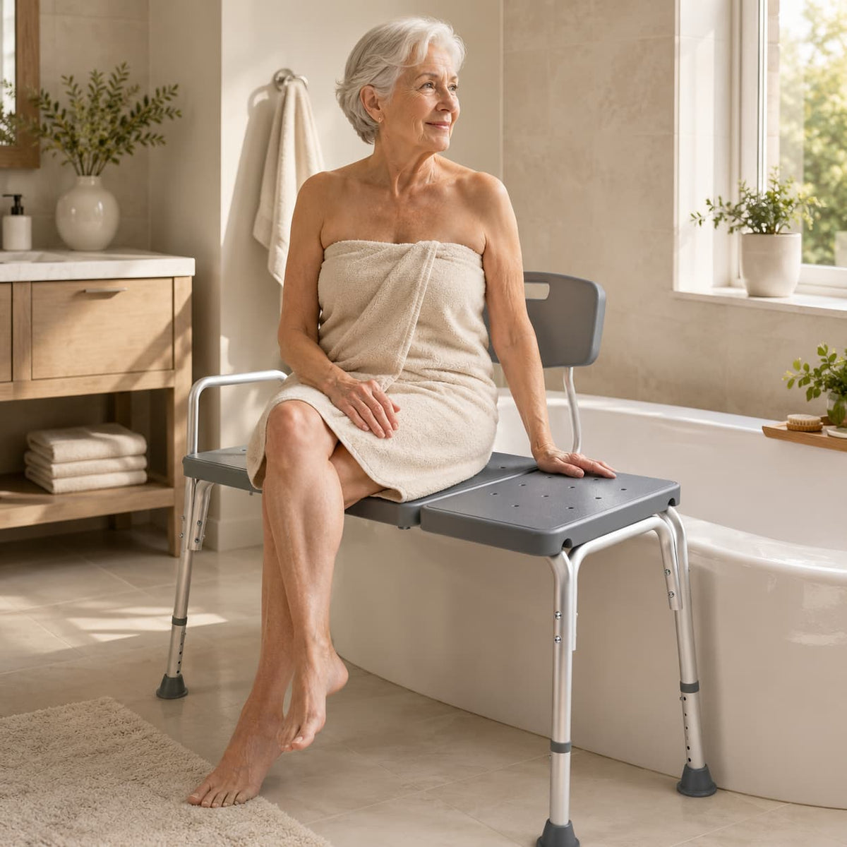 DeepTita Adjustable Tub Transfer Bench with Backrest & Armrest B7 for modern home mobility, recovery, and everyday confidence