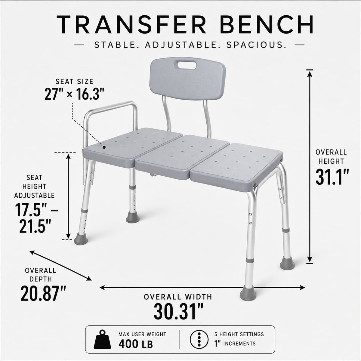 DeepTita Adjustable Tub Transfer Bench with Backrest & Armrest B7 for modern home mobility, recovery, and everyday confidence
