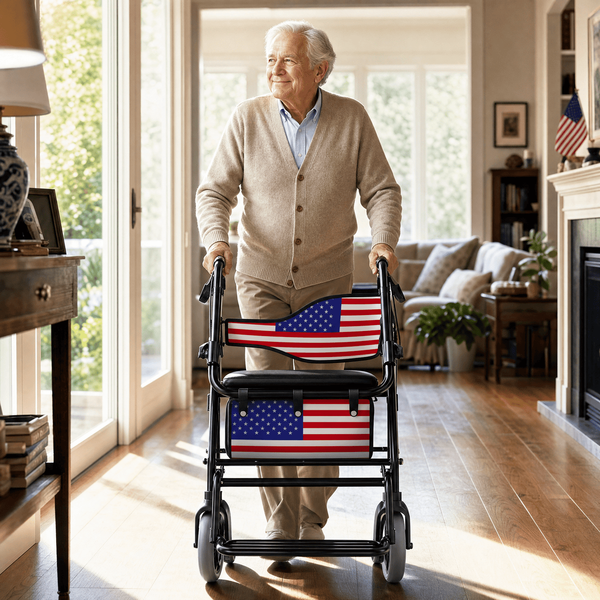 DeepTita American Flag 2-in-1 Rollator Transport Chair R5 for modern home mobility, recovery, and everyday confidence