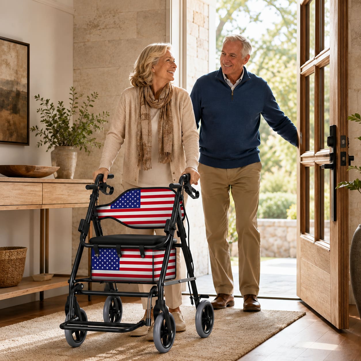 DeepTita American Flag 2-in-1 Rollator Transport Chair R5 for modern home mobility, recovery, and everyday confidence