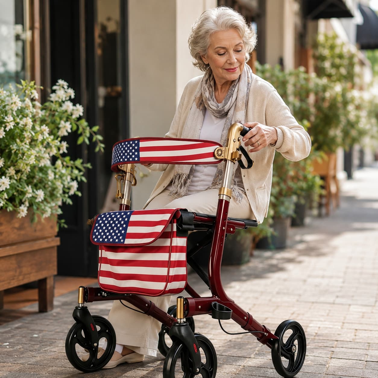 DeepTita American Flag Foldable Rollator Walker with Seat R1 for modern home mobility, recovery, and everyday confidence