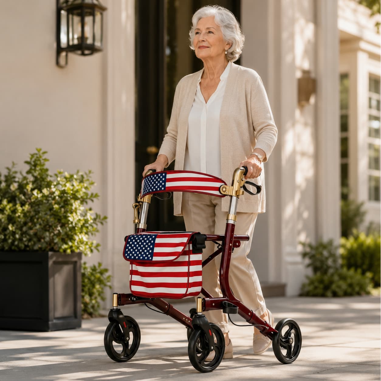 DeepTita American Flag Foldable Rollator Walker with Seat R1 for modern home mobility, recovery, and everyday confidence