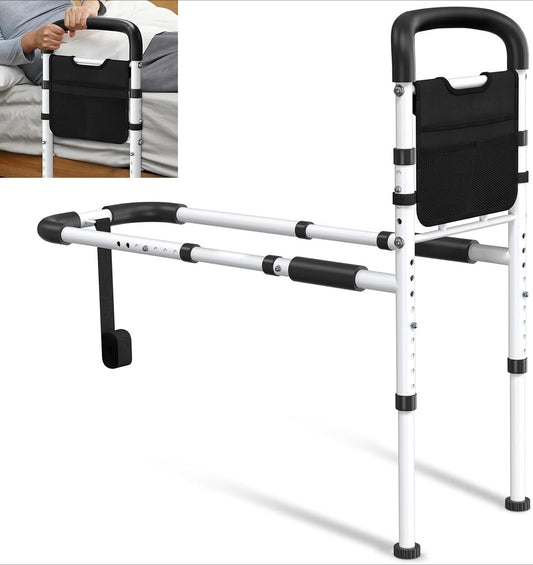 DEEPTITA Bed Rails for Elderly Adults Safety - ASTM Approved Adjustable Bed Cane Supports 350LBS with Non-Slip Grip & Storage Pocket, Stable Bed Assist Rails for Seniors, Tool-Free