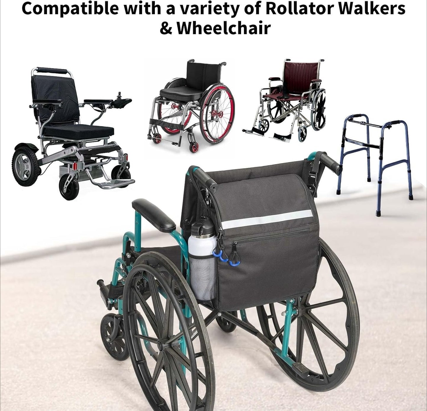 DEEPTITA Wheelchair Bags, Wheelchair Backpack with Cup Holder, Wheelchair Bags to Hang on Back, Electric Wheelchair Accessories, Large Storage Bag for Walker Rollator