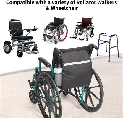 DEEPTITA Wheelchair Bags, Wheelchair Backpack with Cup Holder, Wheelchair Bags to Hang on Back, Electric Wheelchair Accessories, Large Storage Bag for Walker Rollator